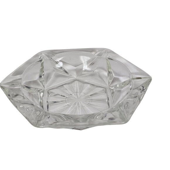 Vintage 90s Clear Glass Hexagonal Ashtray Retro Man Cave Decor - Picture 1 of 6